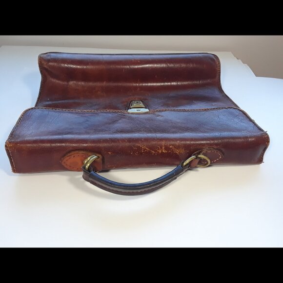 The Bridge Vintage Brown Briefcase Document Bag Real Leather Italy Attaché - Picture 8 of 13